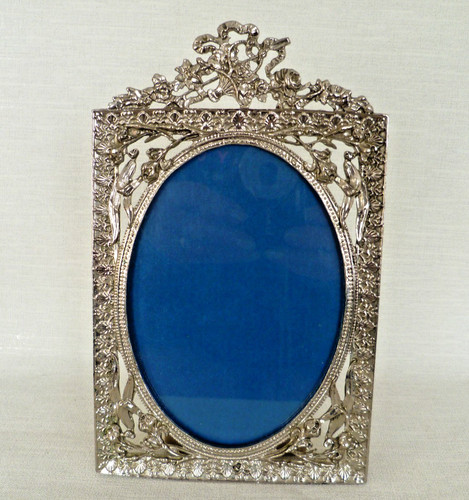 Ornate silver metal - ornate, oval