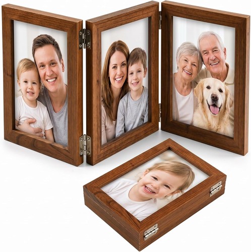 Triple photo frame wooden - photo,